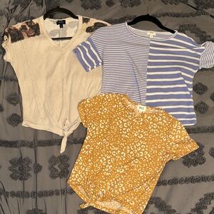 BKE Kids' Blue Striped, Cream Accent, and Orange Leopard Tops